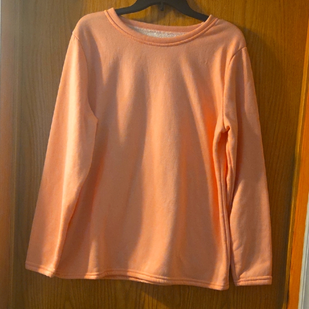 Fleece Lined Pull Over Sweater; Blush Peach; XL